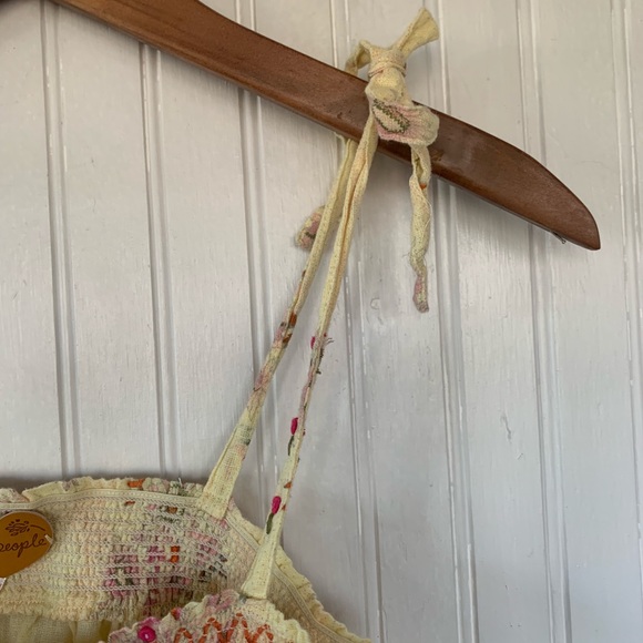 Free People Boho Pastel Butter Yellow Floral Tie Tank Top - Picture 3 of 8